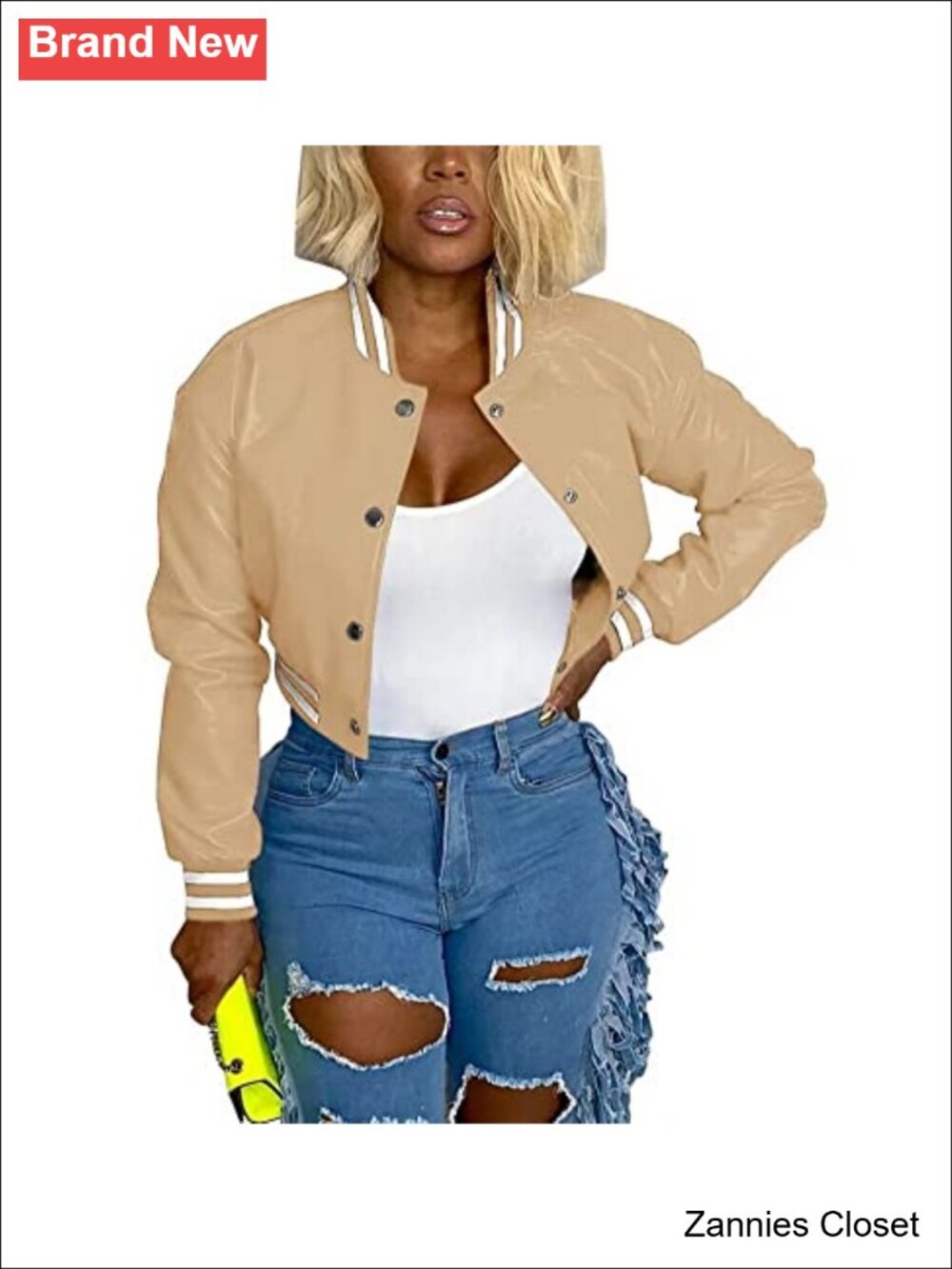 ✨Cropped Bomber Jacket Faux Leather Snap Button Streetwear